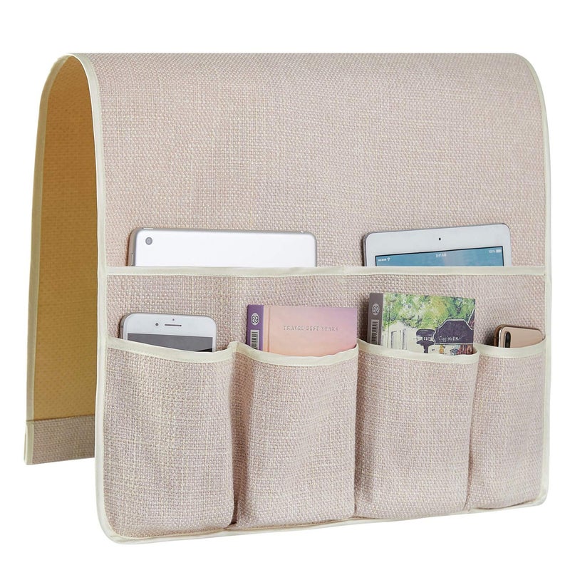 FLYILY Sofa Armrest Organizer Non-Slip Arm Chair Hanging Caddy Remote Control Holder for Magazine  Phone  Books  Glasses(Beige 19in) - Image 1
